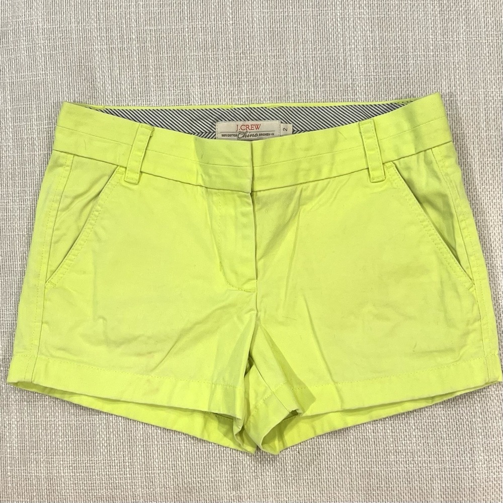 J.Crew Chino Broken-In Shorts Women 2 Neon Yellow Good 3in Inseam Cotton